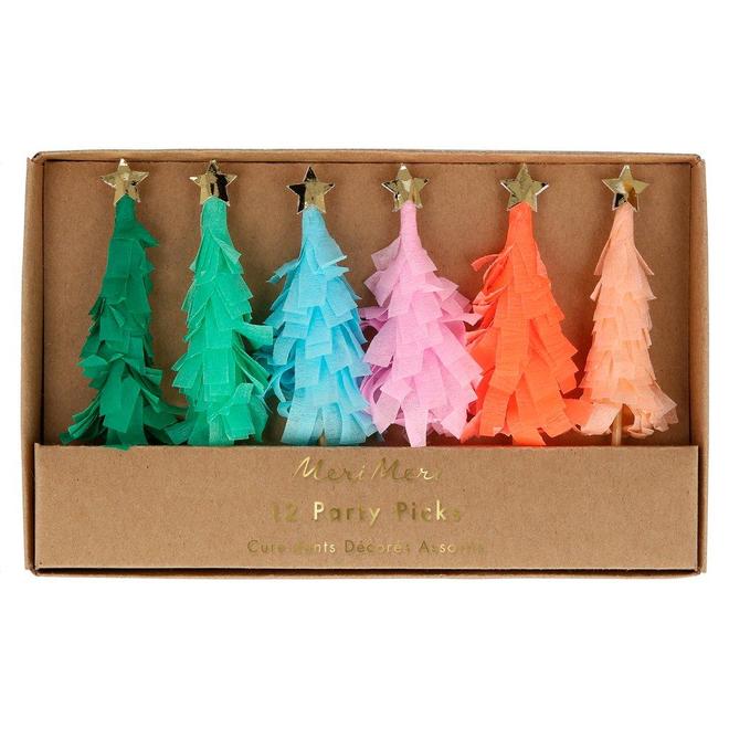 Rainbow Fringed Tree Picks Cake Topper Pack of 12 in 6 Designs