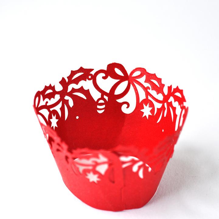 Red Holly and Bows Christmas Cupcake Wrappers 6 Pack