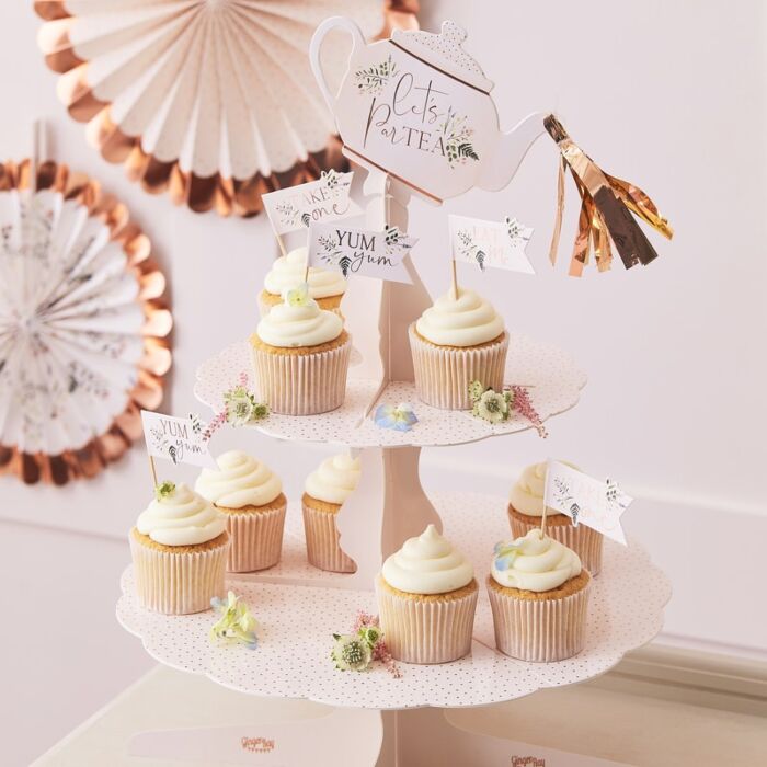 2 Tiered Rose Gold Foiled Spotty Cake Stand