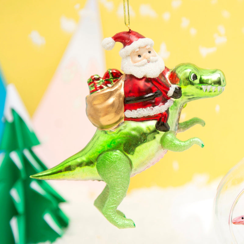 Dinosaur And Santa Shaped Bauble Hanging Decoration