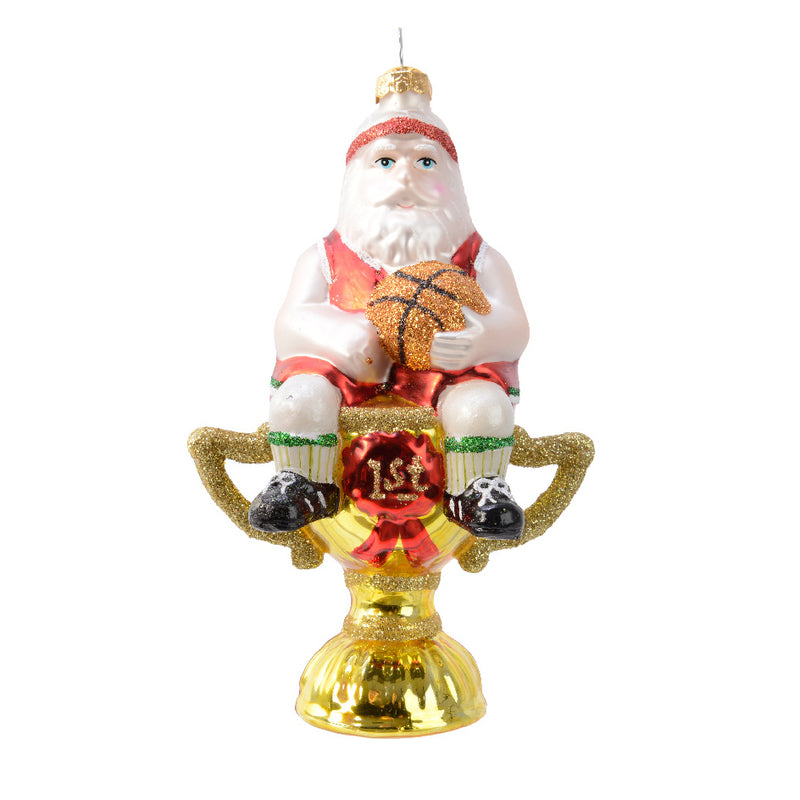 Santa Basketball Trophy Shaped 3d Glass Christmas Hanging Bauble