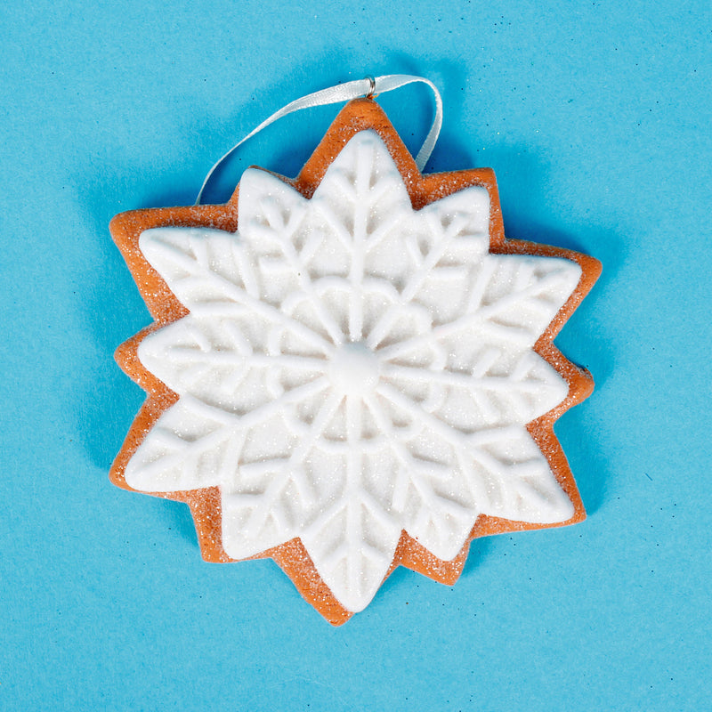 White Iced Gingerbread Snowflake Ornaments Pack of 3 Hanging Christmas Tree Baubles