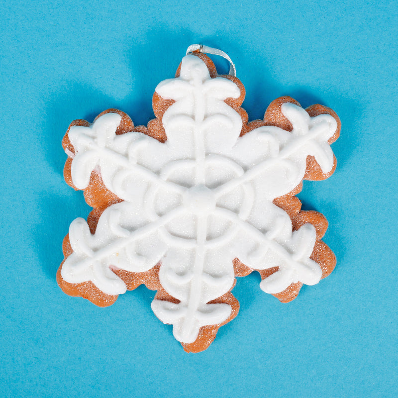 White Iced Gingerbread Snowflake Ornaments Pack of 3 Hanging Christmas Tree Baubles