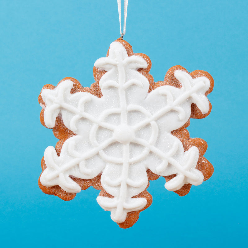 White Iced Gingerbread Snowflake Ornaments Pack of 3 Hanging Christmas Tree Baubles