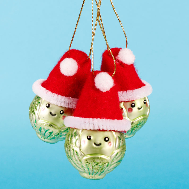 Mini Santa Brussel Sprout Hanging Decorations - Set of 3