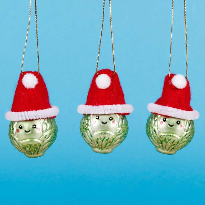 Mini Santa Brussel Sprout Hanging Decorations - Set of 3