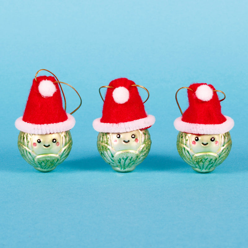 Mini Santa Brussel Sprout Hanging Decorations - Set of 3