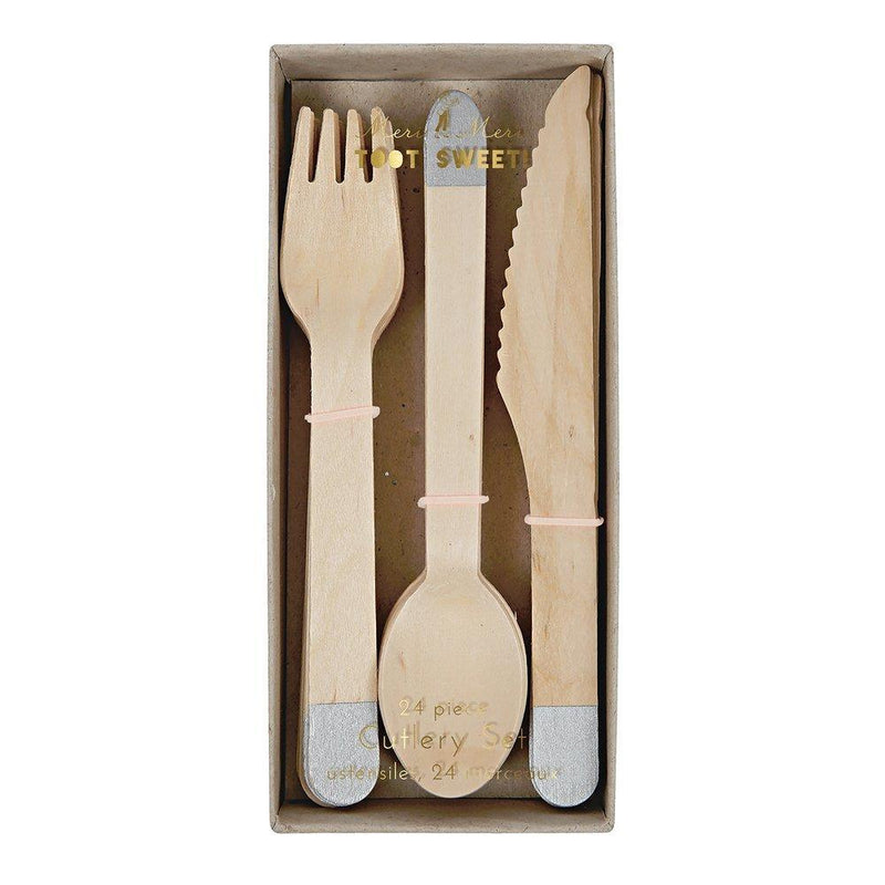 Silver Wooden Cutlery Set of 24