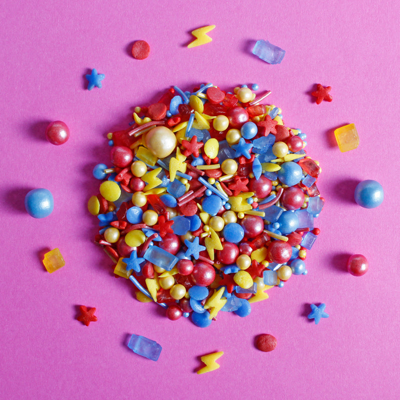 KAPOW Super Hero Inspired Sprinkle Mix Red Yellow and Blue (Best Before 28 Dec 2024)