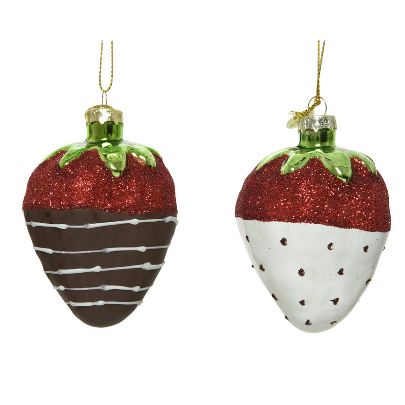 Chocolate Strawberries Set of 2 Hanging Christmas Decoration 3d Baubles