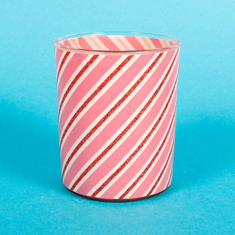 Tealight Holders Glass Stripe Set of 3 Red White Pink Glitter Stripe