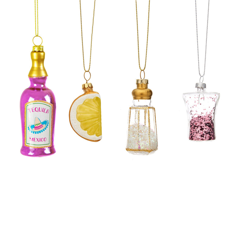 Christmas Cheer Tequila Shaped Hanging Decoration Bauble (Set of 4)