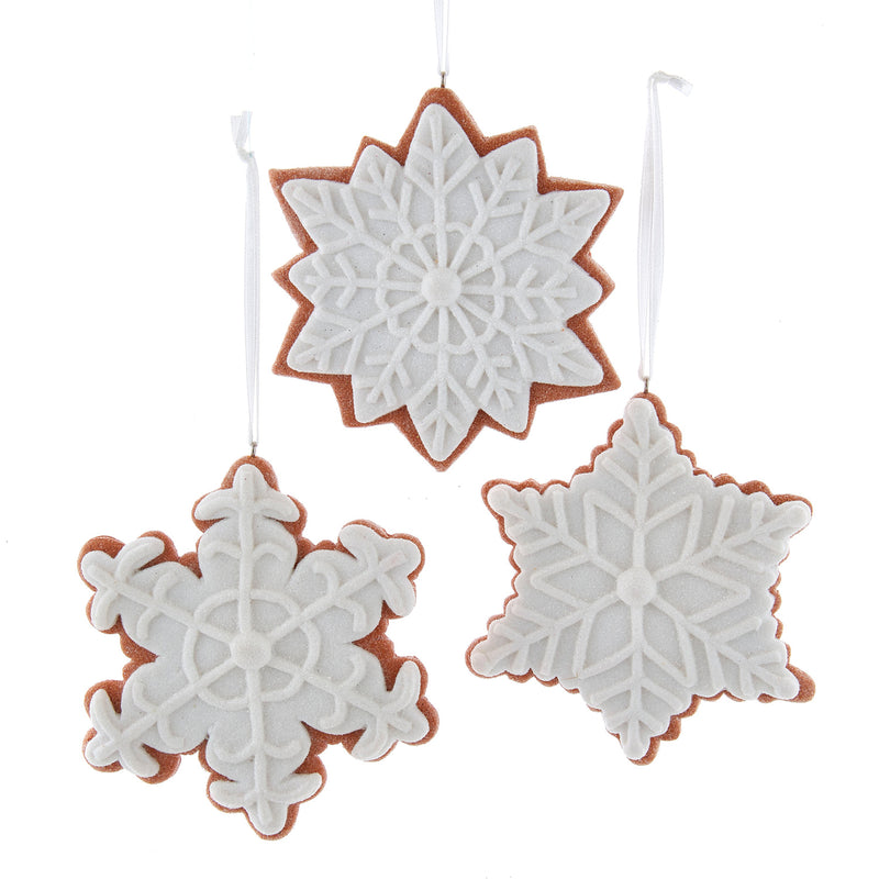 White Iced Gingerbread Snowflake Ornaments Pack of 3 Hanging Christmas Tree Baubles