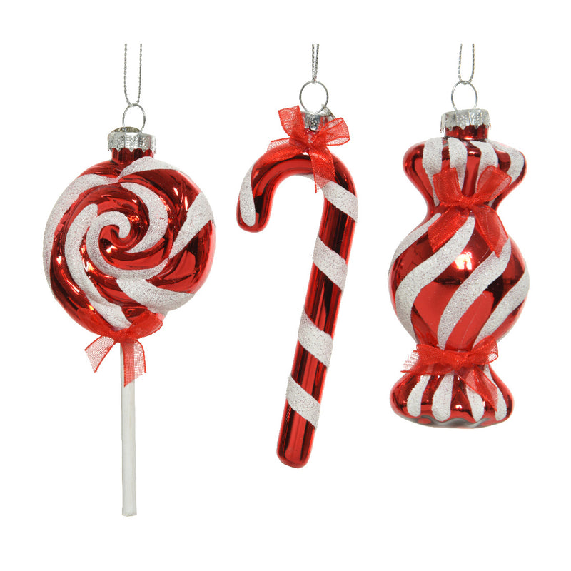 Red and White Christmas Candy 3D Baubles Set of 3 Hanging Tree Decorations