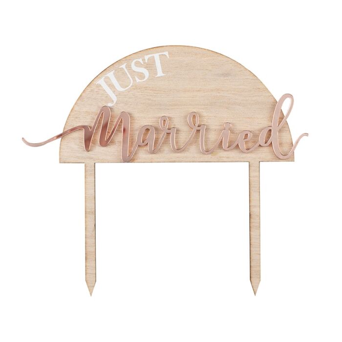 Wooden & Rose Gold Acrylic Just Married Cake Topper