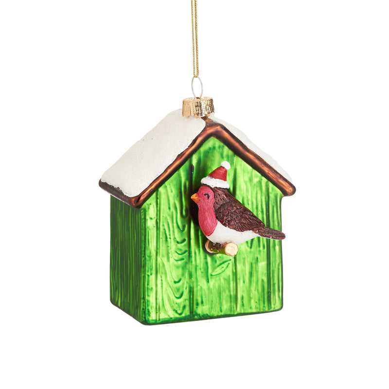 Birdhouse With Robin Hanging Christmas Bauble