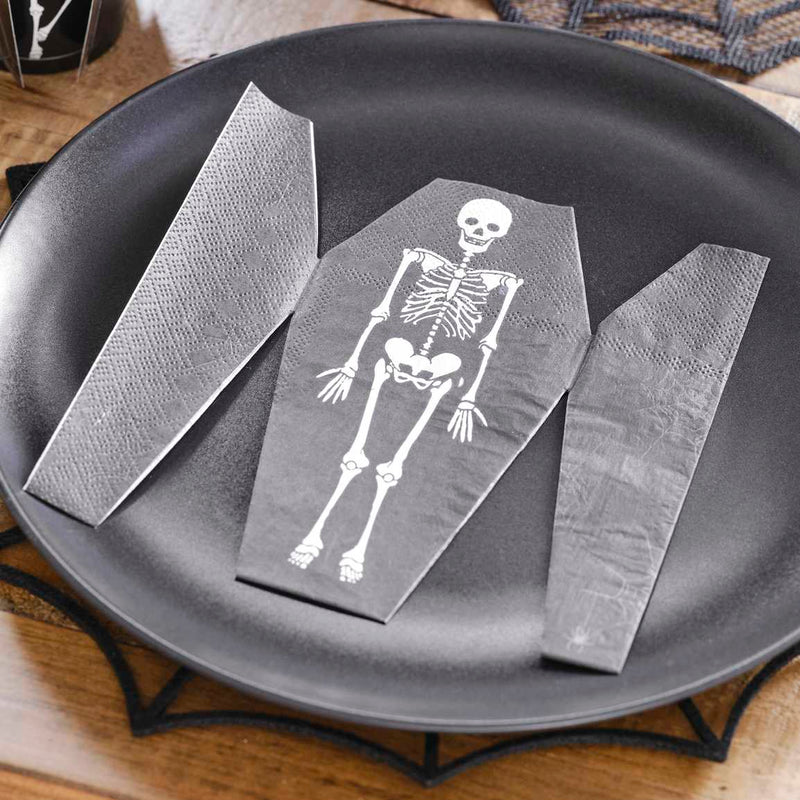 Pop Out Skeleton Coffin Paper Halloween Napkins Pack of 16