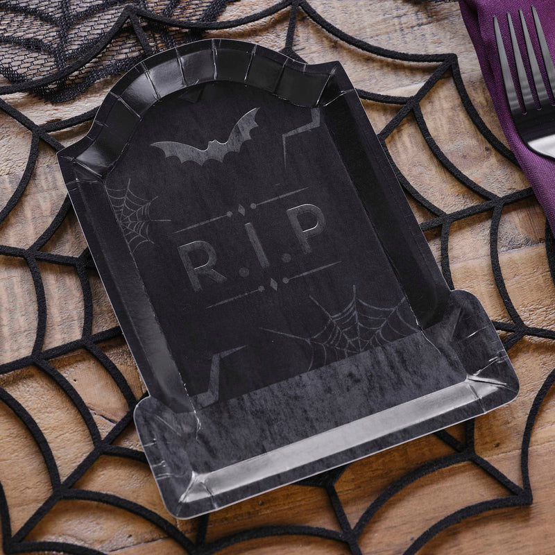 Embossed Tombstone Paper Halloween Plates Pack of 8
