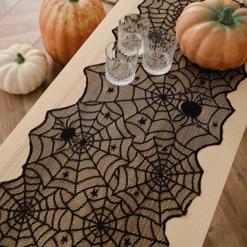 Black Spider Web Halloween Table Runner 1.75 Metres