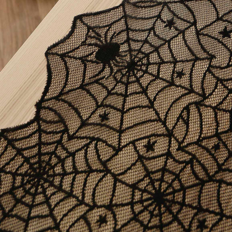 Black Spider Web Halloween Table Runner 1.75 Metres
