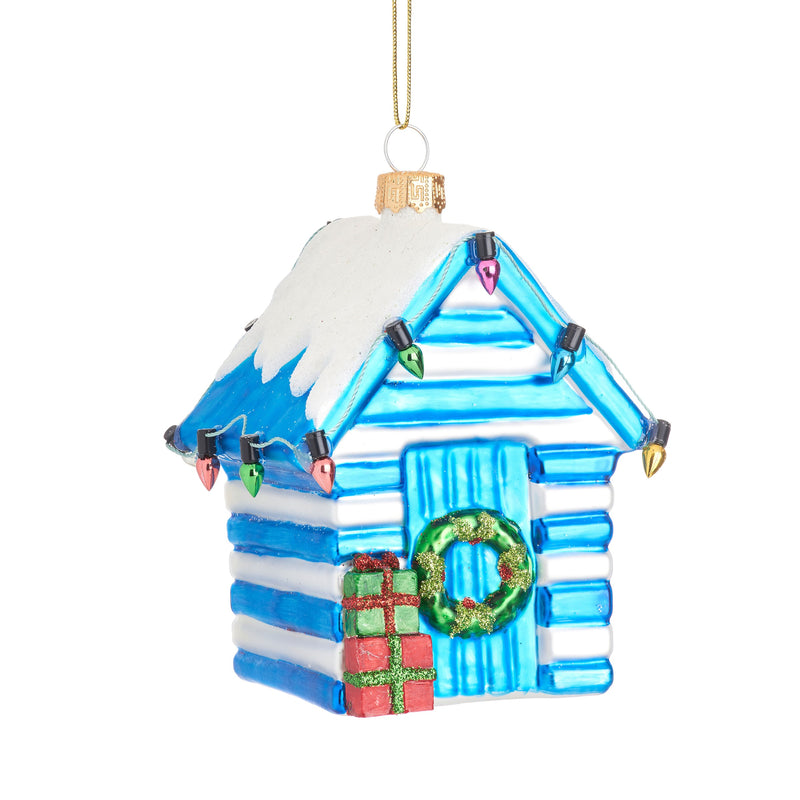 Blue Beach Hut Hanging Christmas Bauble