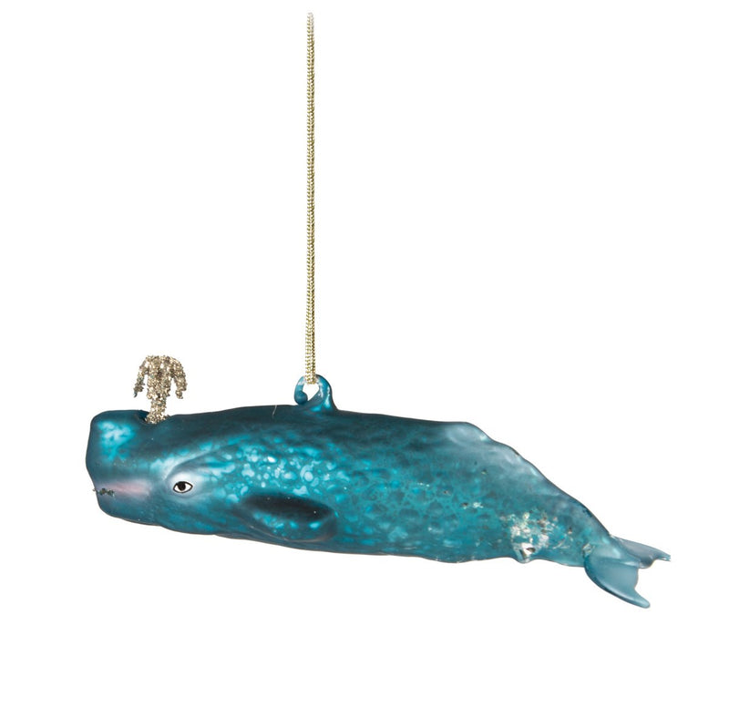 Blue And Gold Whale Shaped Hanging Christmas Bauble