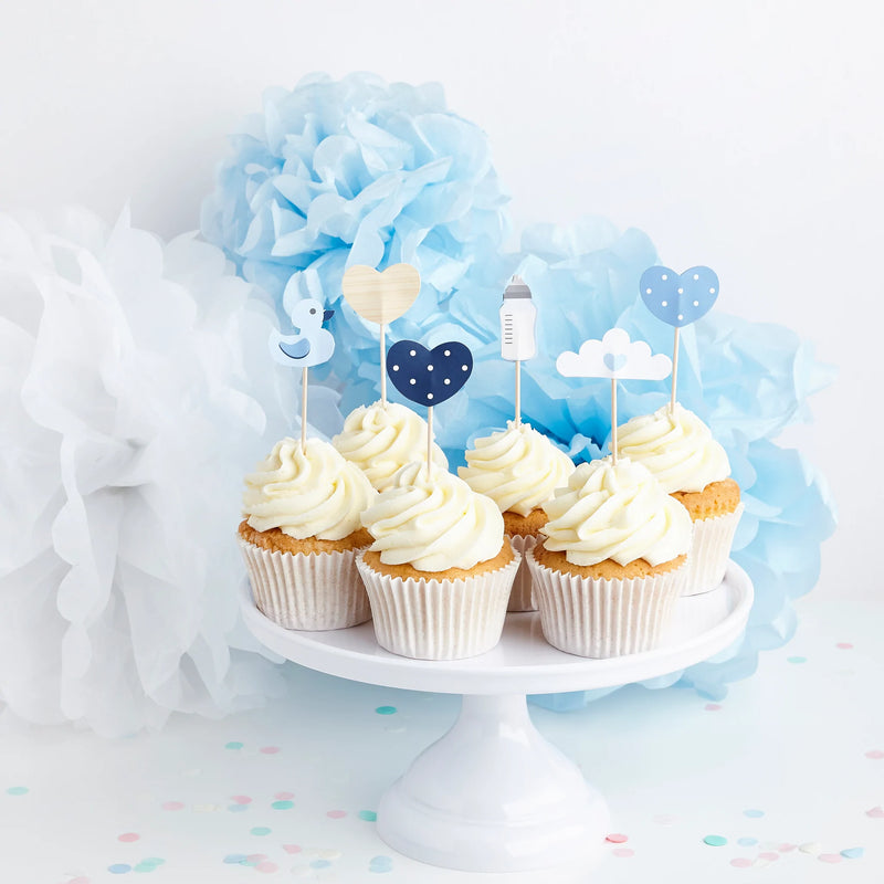 Blue Baby Shower Cake Toppers Picks Pack of 6