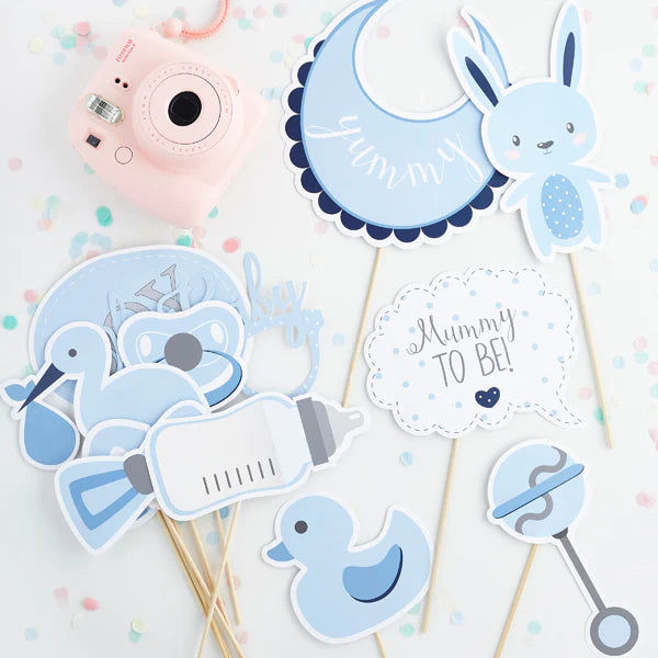 Blue Baby Shower Photo Booth Props Pack of 13