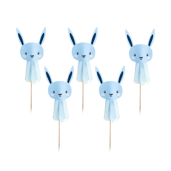 Blue Bunny Cake Toppers Picks Pack of 6 for Baby Shower or Easter