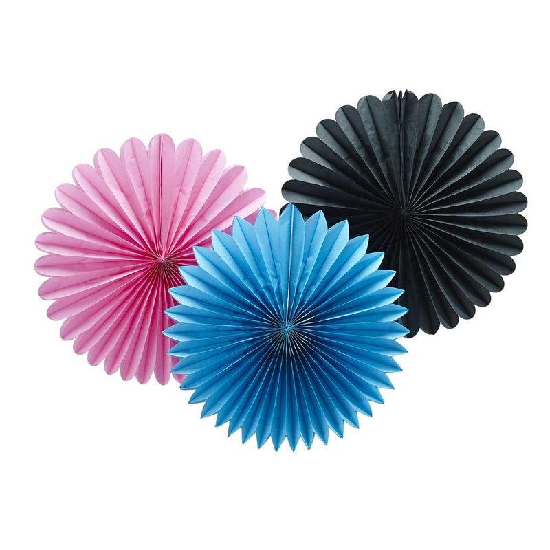 Pink Black Blue Pinwheel Fan Decorations Pack of 3