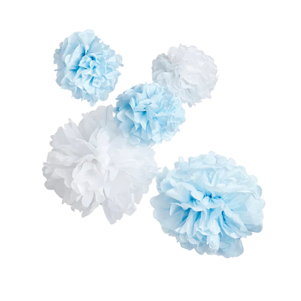 Blue and White Pompom Tissue Paper Decoration Pack of 5