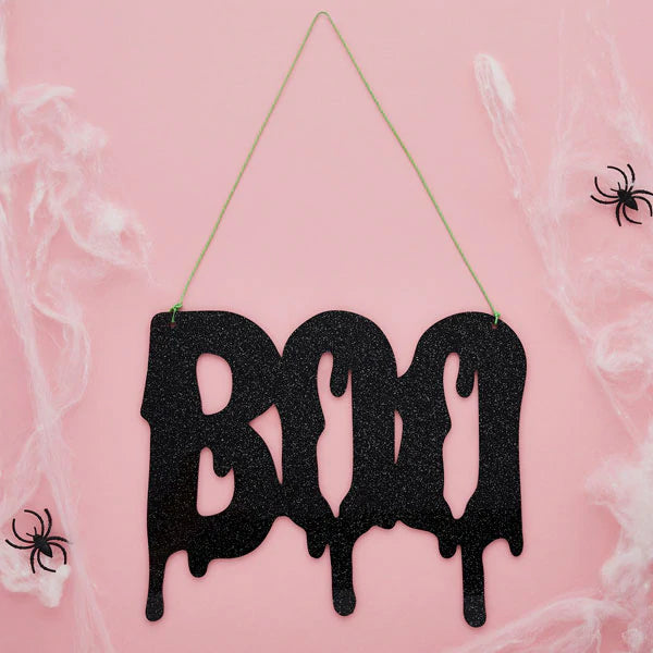 Boo Black Glitter Acrylic Sign (W)250mm x (H)205mm