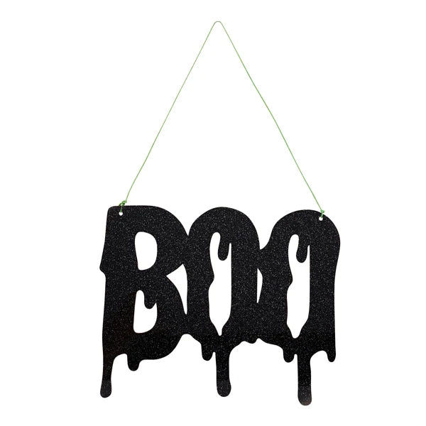 Boo Black Glitter Acrylic Sign (W)250mm x (H)205mm