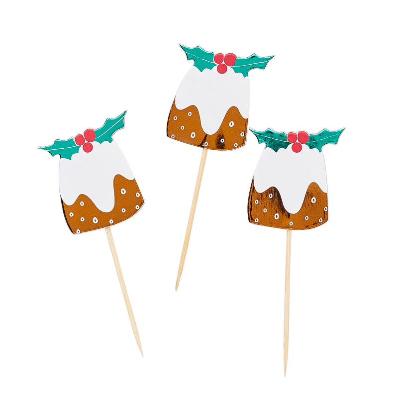 Christmas Pudding Cake Toppers Picks Pack of 6