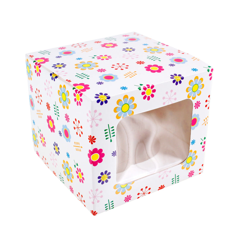 White Flower Pattern Individual Cup Cake Boxes - Pack of 6