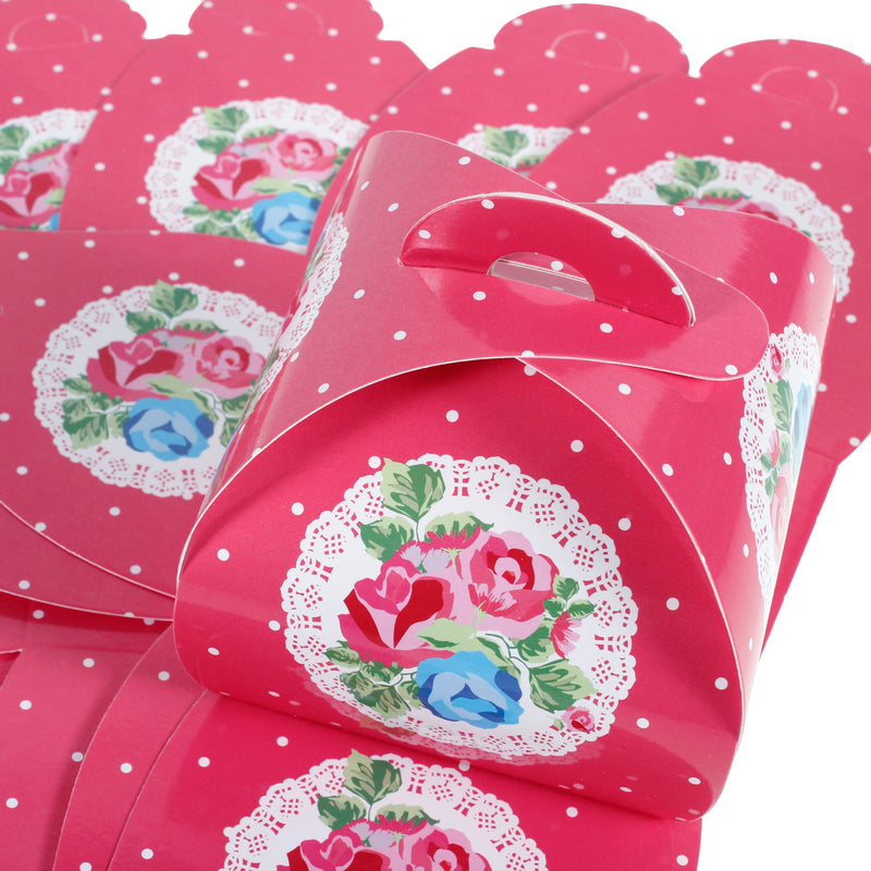 Dark Pink Floral Cup Cake Boxes Carry Cases - Pack of 6