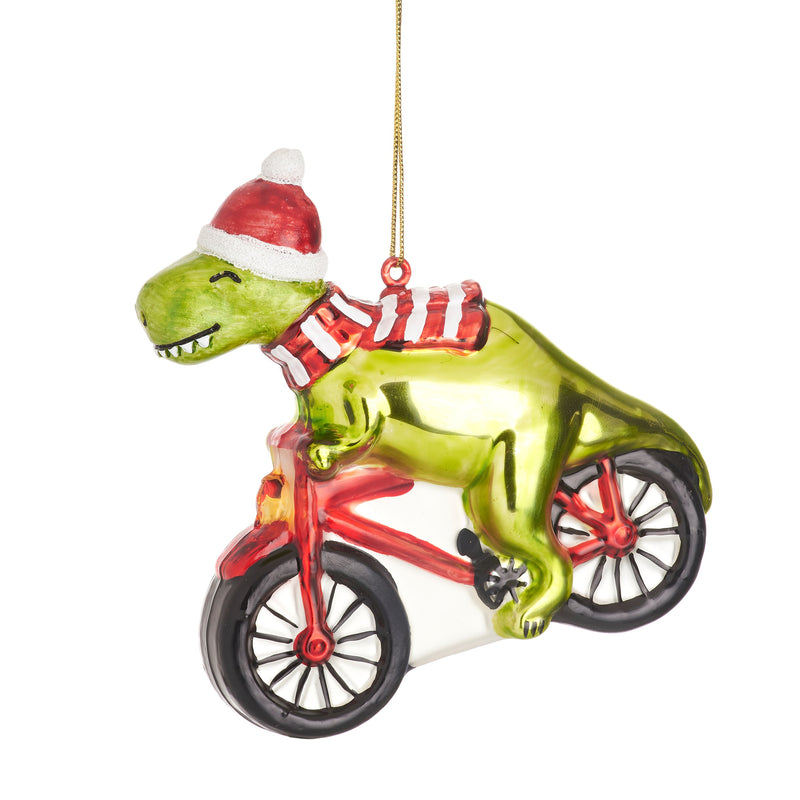 Dinosaur Riding A Bicycle Hanging Christmas Bauble
