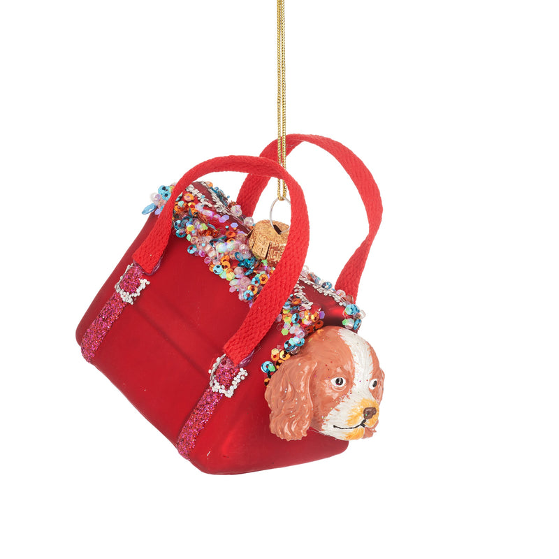 Dog In A Carry Bag Hanging Christmas Bauble