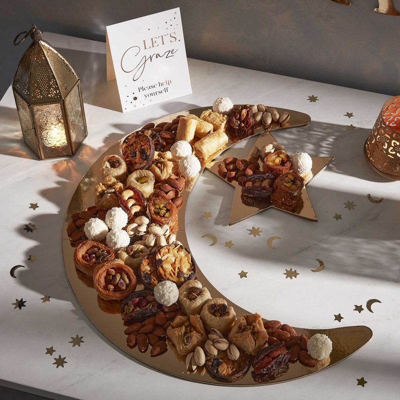 Gold Crescent Moon and Star Shaped Eid Grazing Board