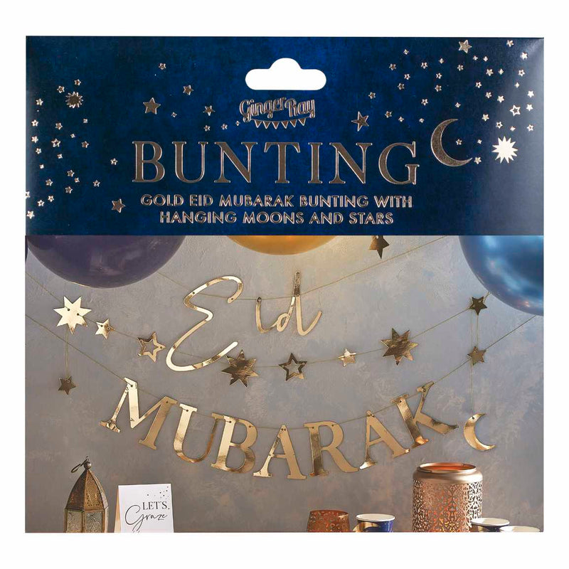 Gold Moon & Stars Eid Mubarak Bunting 4.5 Metres