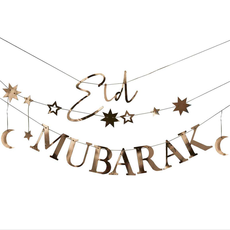 Gold Moon & Stars Eid Mubarak Bunting 4.5 Metres