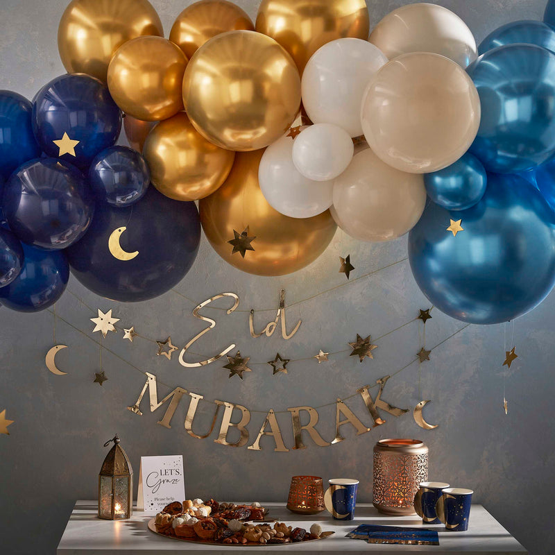 Gold Moon & Stars Eid Mubarak Bunting 4.5 Metres