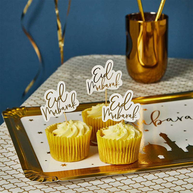 Eid Mubarak Gold Foiled Cupcake Picks Pack of 12