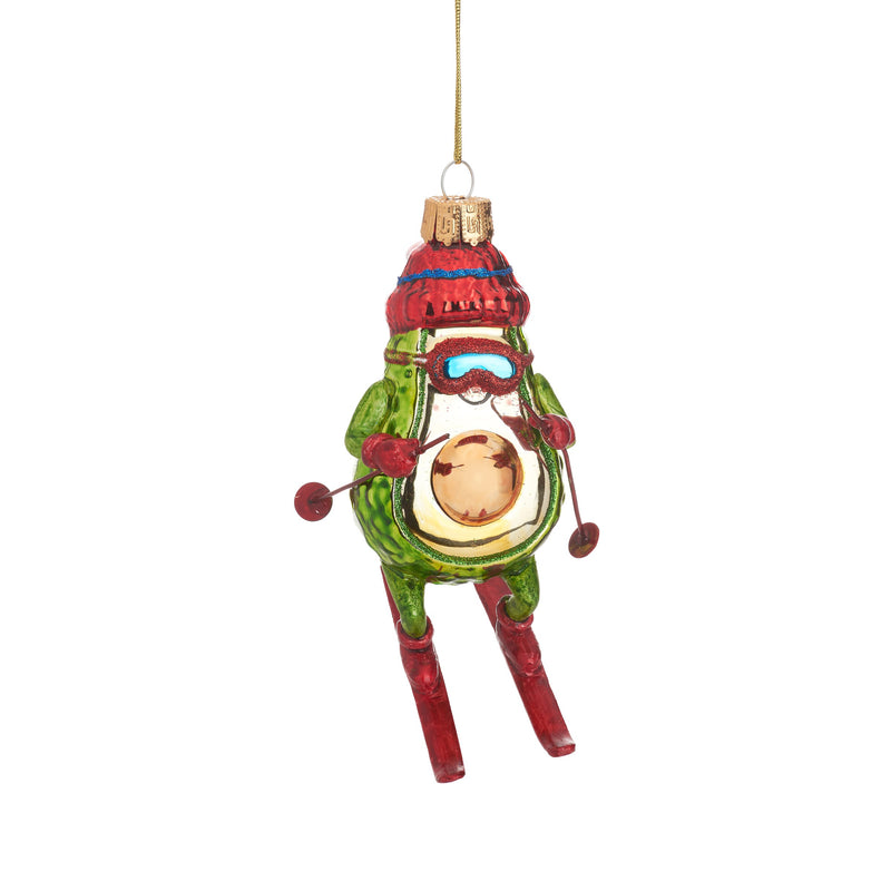 Festive Skiing Avocado Hanging Christmas Bauble