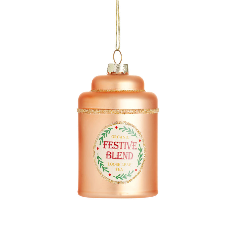 Festive Blend Tea Caddy Shaped Hanging Christmas Bauble