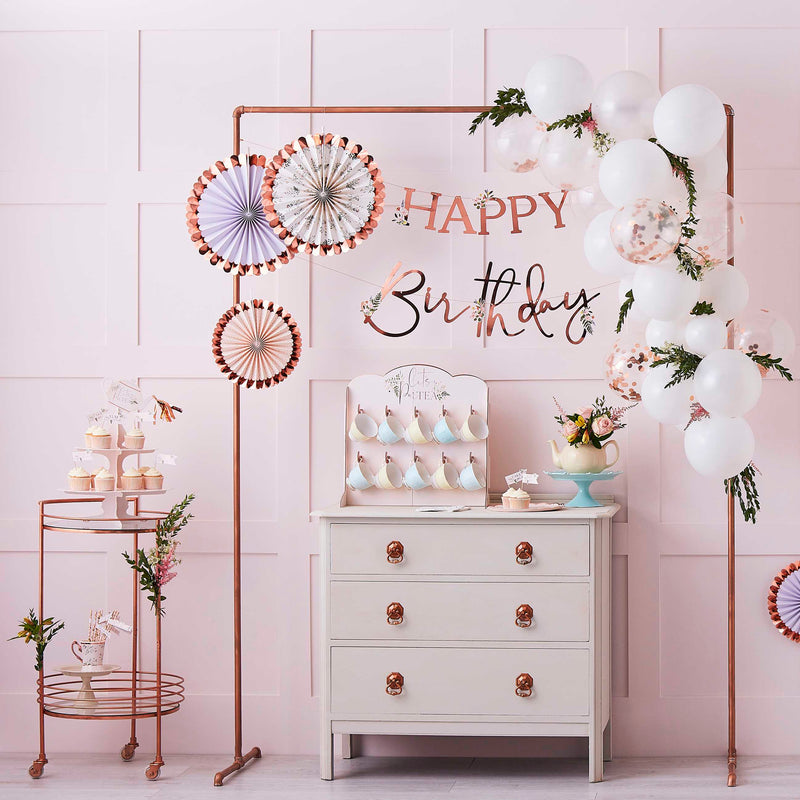 Rose Gold and Floral Happy Birthday Garland 2 Metres