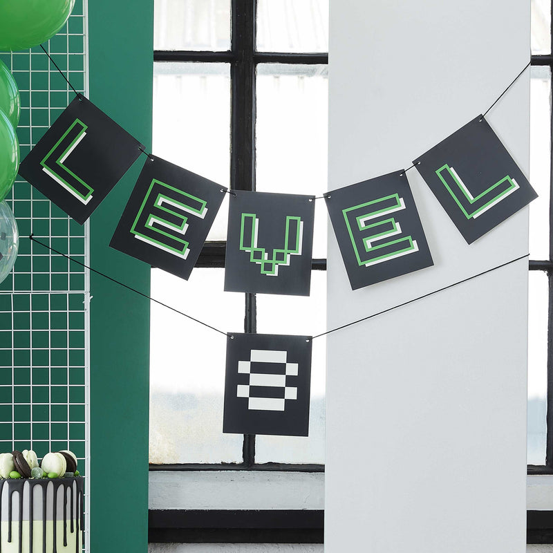 Customisable Age Black and Green Level Up Bunting 1.8 Metres