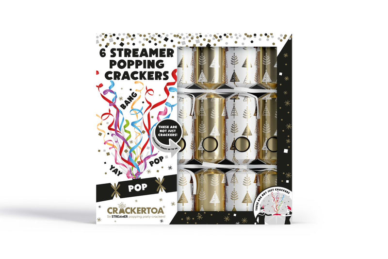 Gold Trees Streamer Popping Christmas Crackers Pack of 6