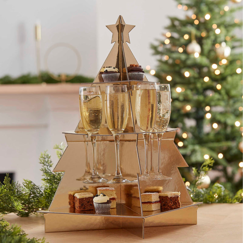 Gold 3D Christmas Tree Treat and Drinks Stand 55 cm Tall