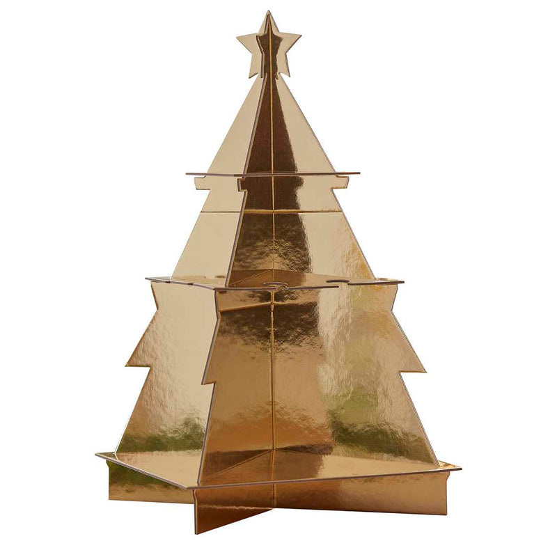 Gold 3D Christmas Tree Treat and Drinks Stand 55 cm Tall